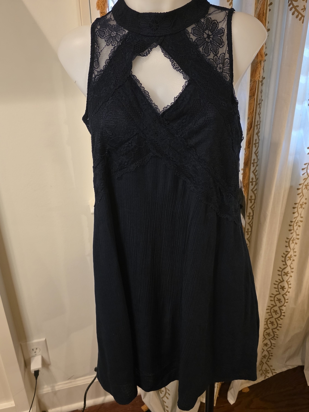 Altar'd State Navy Blue Lace-Front Mini Dress